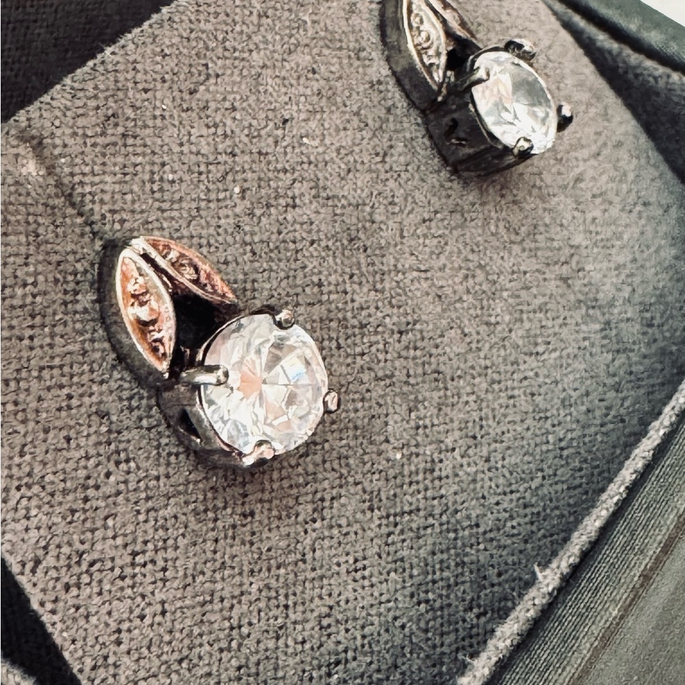 Vintage Sterling Silver CZ Signed Floral Stud Earrings